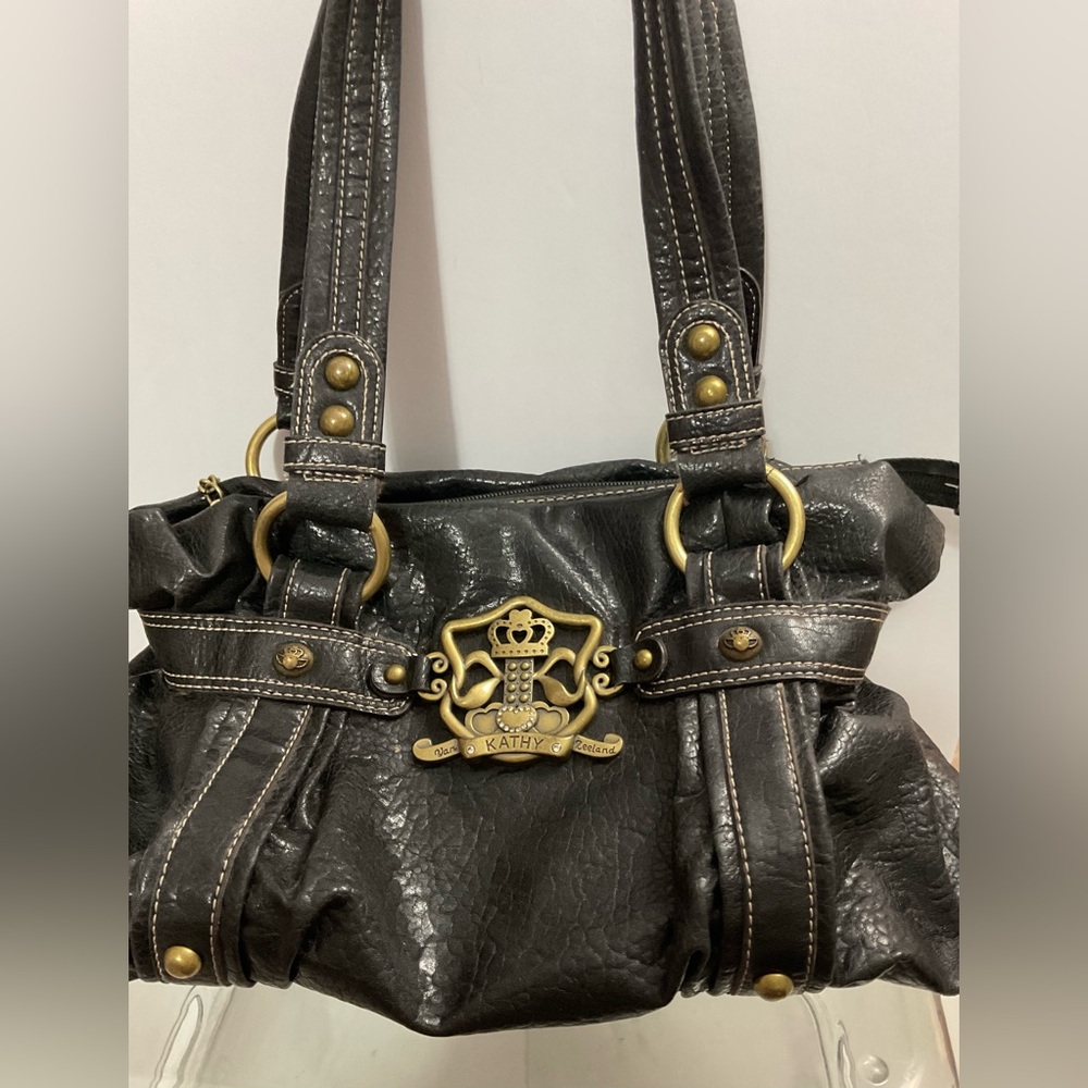 Kathy Van Zeeland Black Shoulder Bag with Gold Accents - Picture 2 of 11